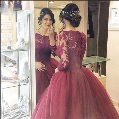 2017 Custom Made Lace Prom Dress,Long Sleeves Dress,Floor Length Party Dress,High Quality