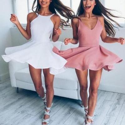 2017 Custom Made Simple Prom Dress,Pink/White Homecoming dress,Mini Dresses for Teens,High Quality.