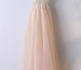 Tulle Scoop Lace Appliques Spaghetti Long Prom Dress OP907 main image 1