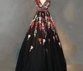 Vintage Ivory Floral Print A-Line Prom Dress Evening Dress DP6376