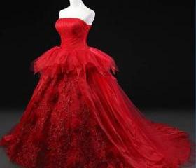 Red A Line Ball Gown Long Evening Party Dress main image 1