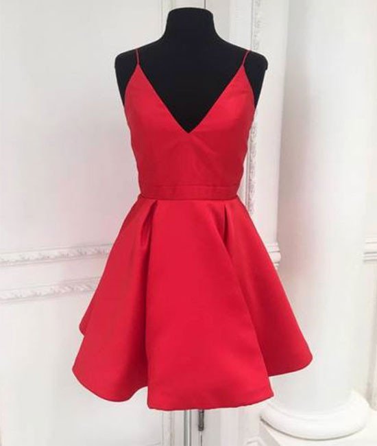 Short Red Homecoming Dress, Straps Short Red Party Dress