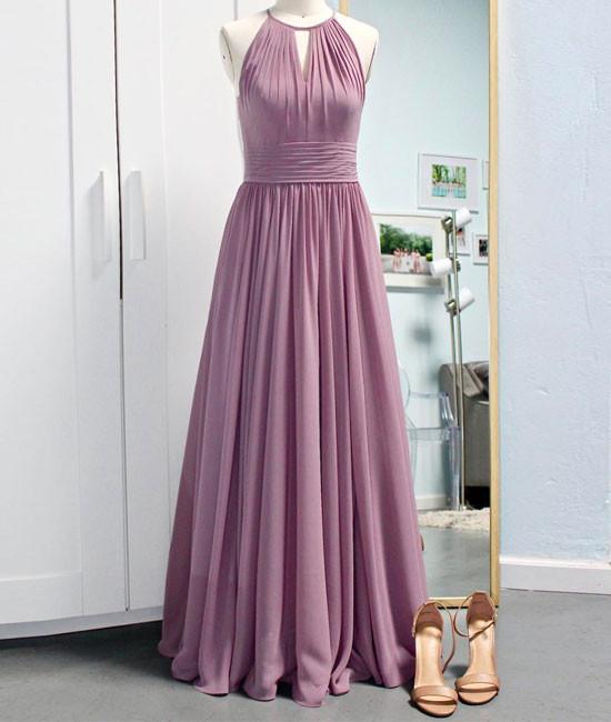Simple Pink Chiffon Long Prom Dress, Bridesmaid Dress