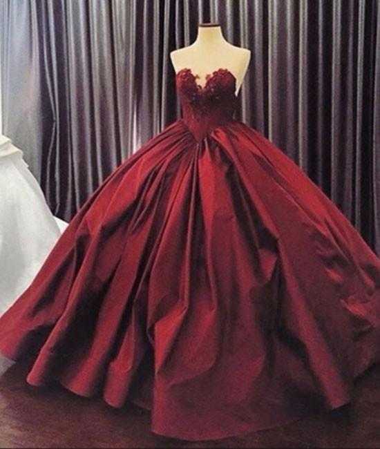 Burgundy Long Prom Gown Sweetheart Neck Burgundy Evening Gown