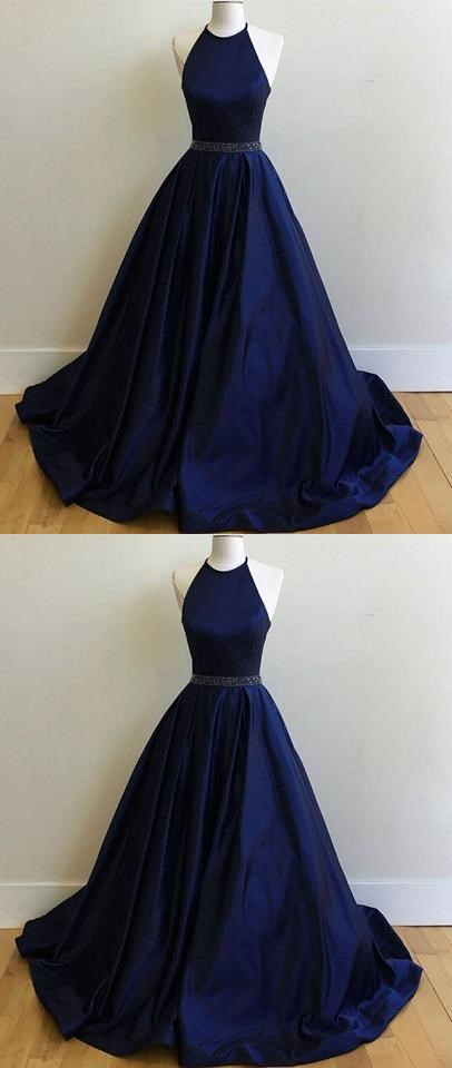 Charming Prom Dress,sexy Prom Dress, Simple Halter Prom Dress, Navy Blue Prom Dress, Ball Gowns