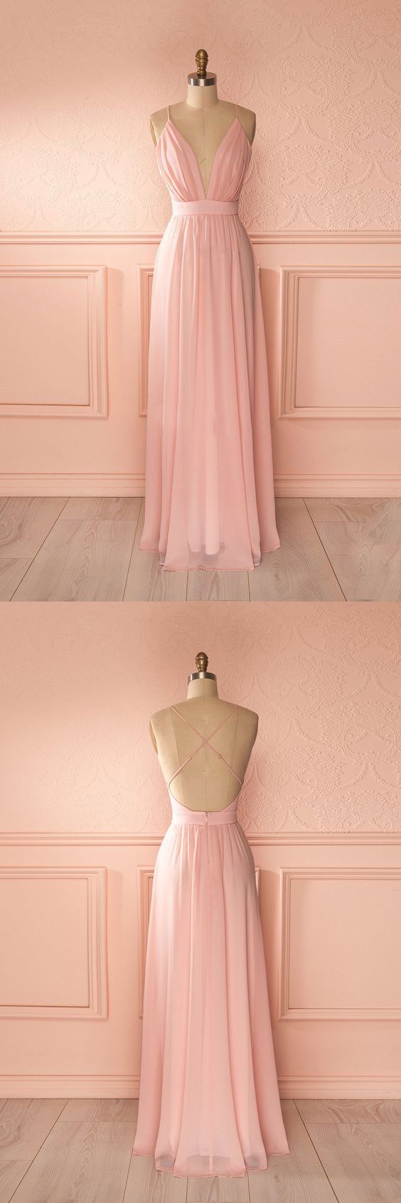 Simple Pink A-line Spaghetti Straps Long Prom Dress