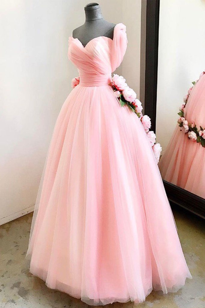 Pink Sweetheart Tulle Long Prom Dress