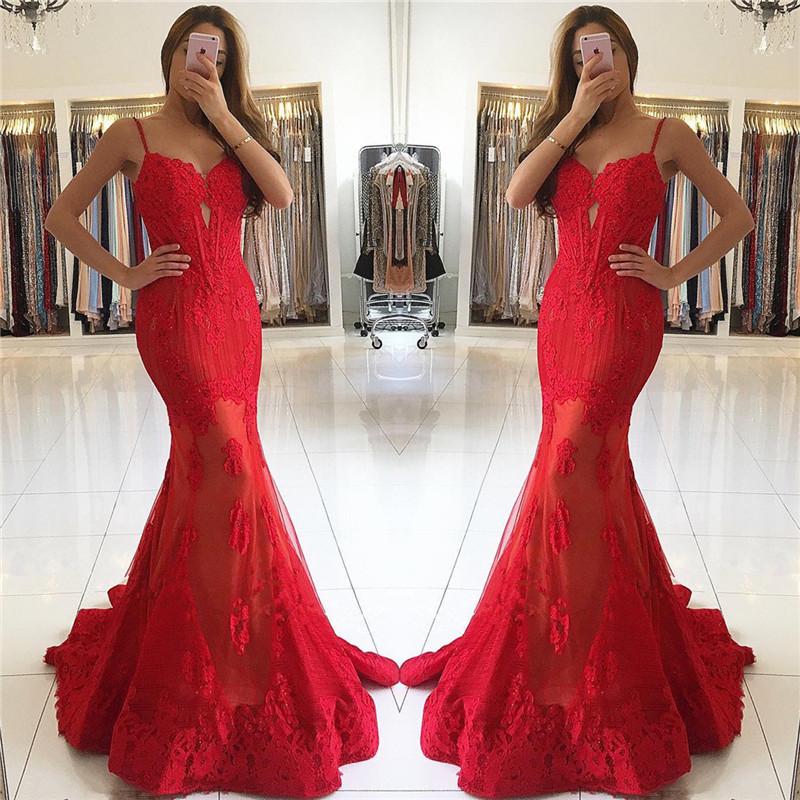 Formal Spaghetti Straps Mermaid Red Long Evening Dress On Luulla