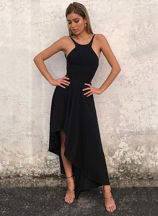 Stylish A Line High Low Prom Dress, Black Evening Dress on Luulla