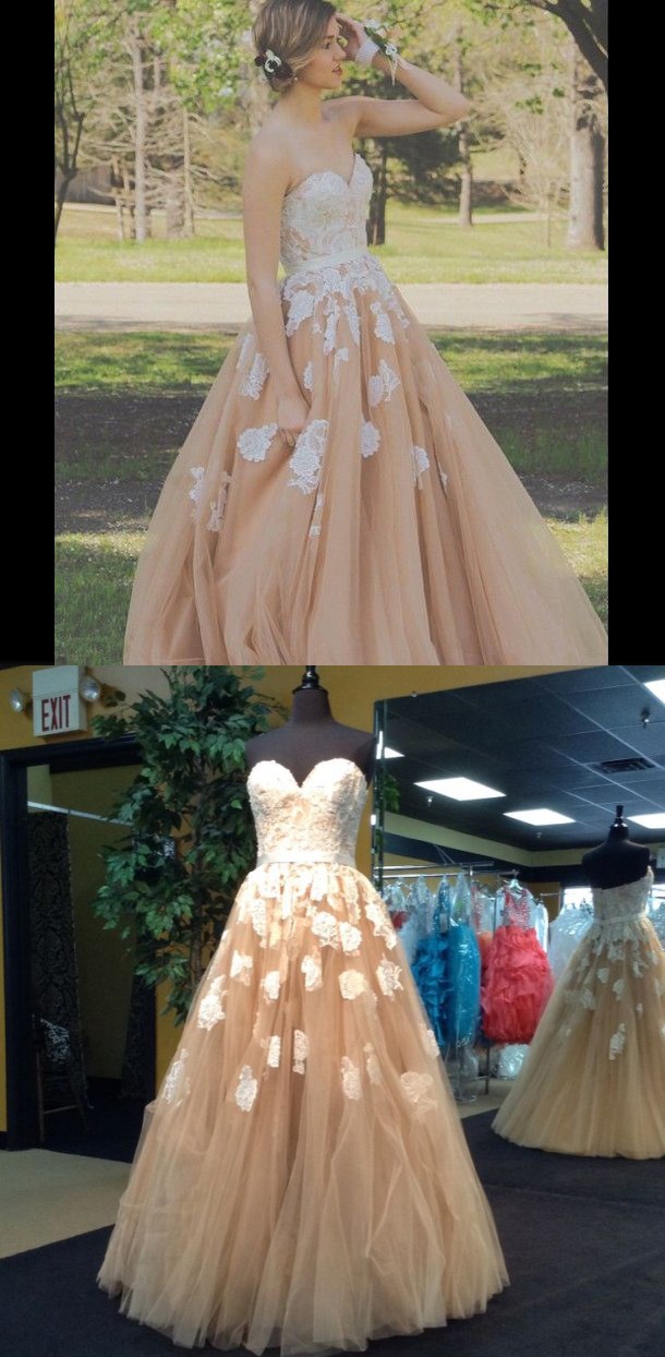 Mild Floor Length Prom Dress - Champagne Princess Sweetheart With Appliques