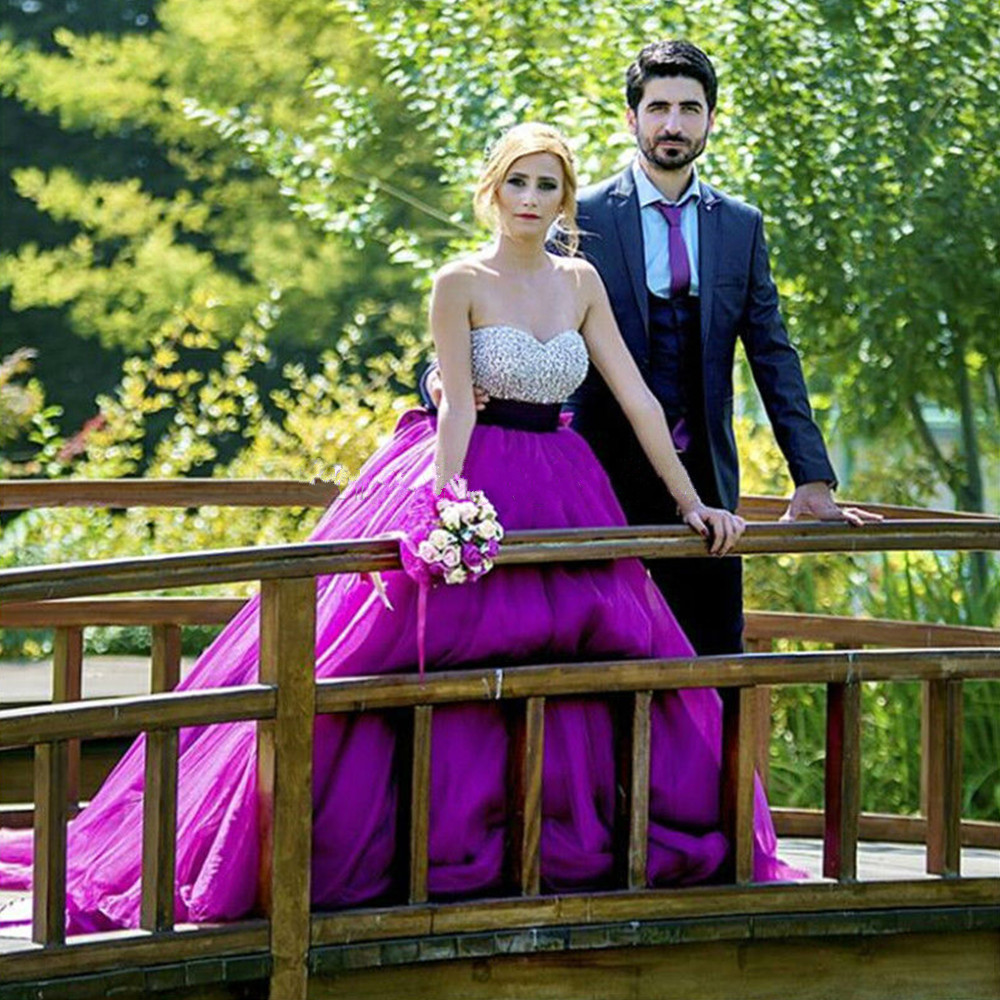 Luxury Sexy Ball Gown Formal Handmade Unique Sweetheart Prom Dress Long Purple Sequin