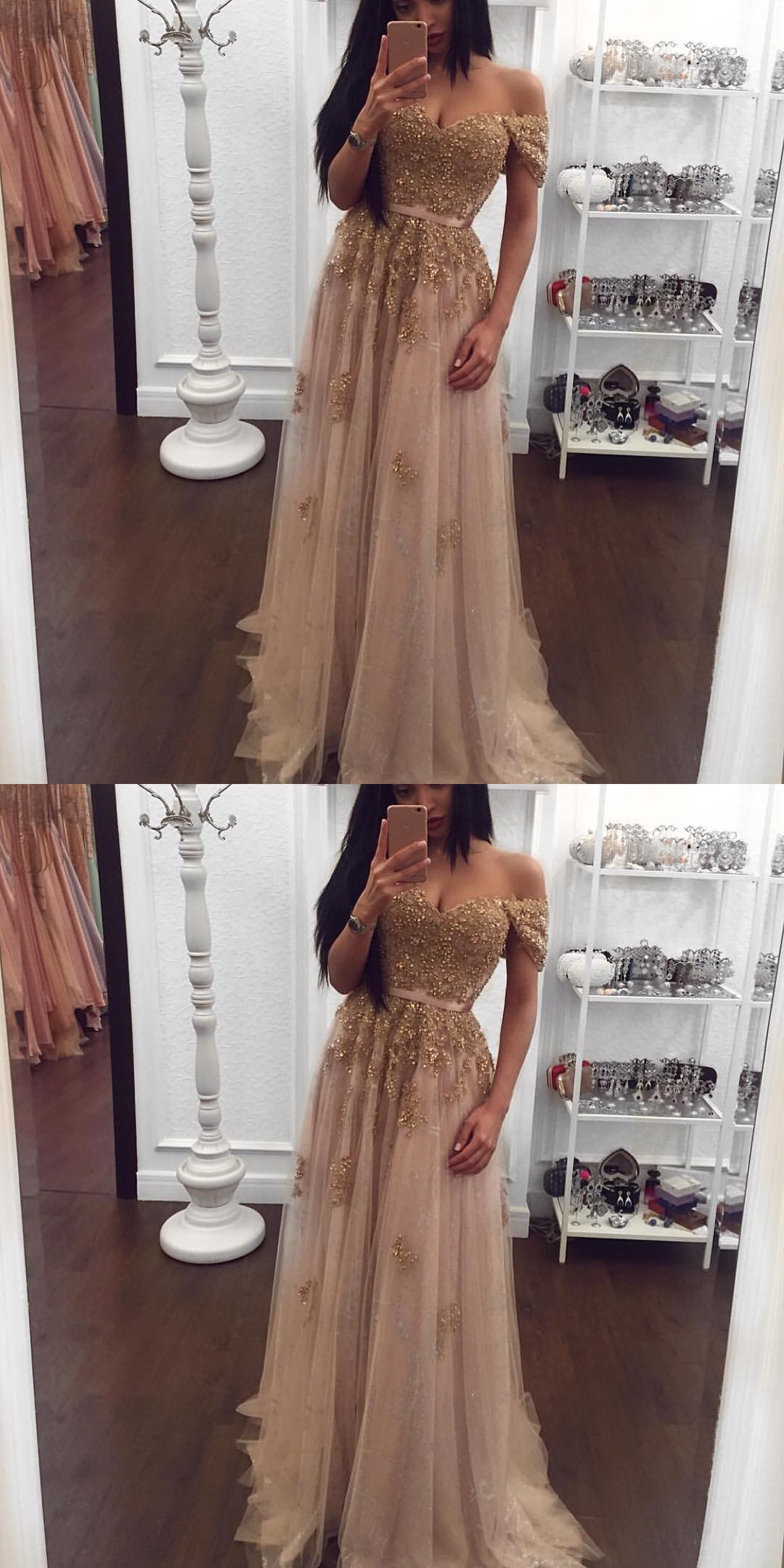 champagne color prom dress