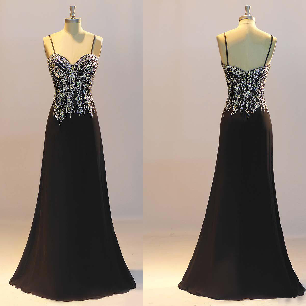 Black Prom Dresses,sheath Prom Dresses, Crystal Evening Dresses