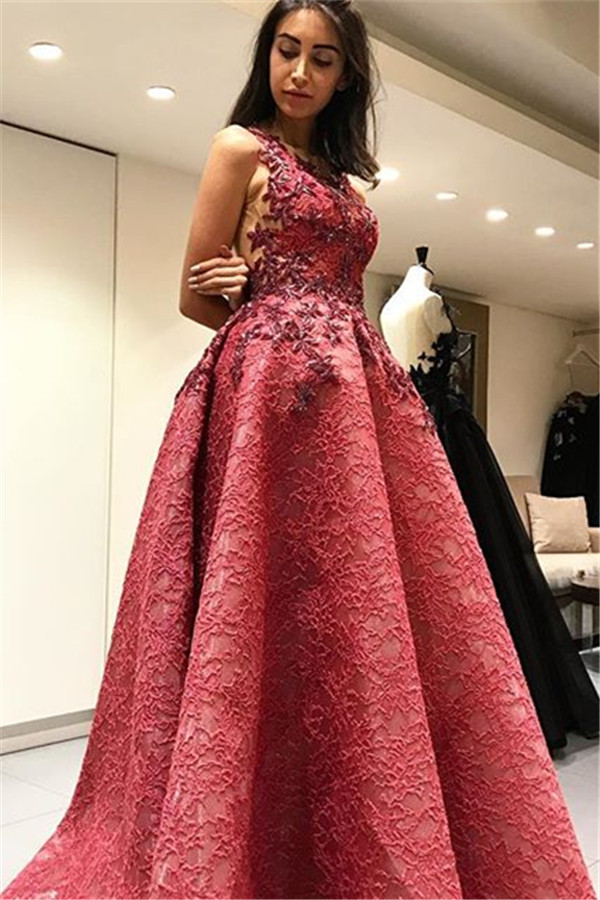 Sexy Sleevelss Backless Lace Formal Evening Dresses Appliques Prom ...