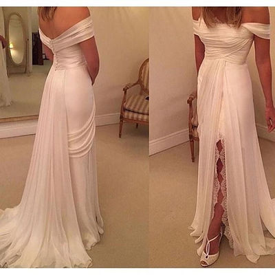 off the shoulder white prom dress