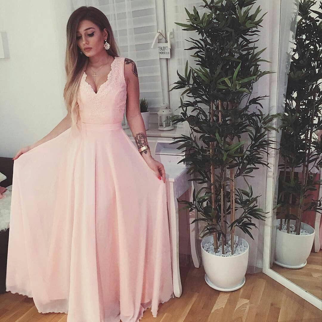 Lace Appliques Prom Dress with Ruffles and Beads, V-Neck Long Sleeves main image 1