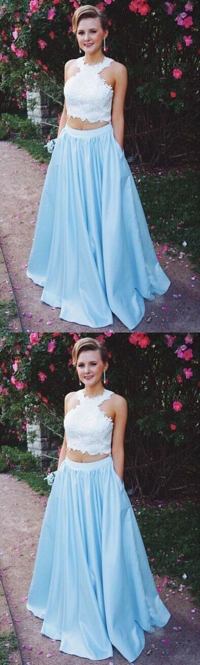 Sky Blue Prom Dresses,Two Piece Prom Dresses,Formal Women Evening Dresses