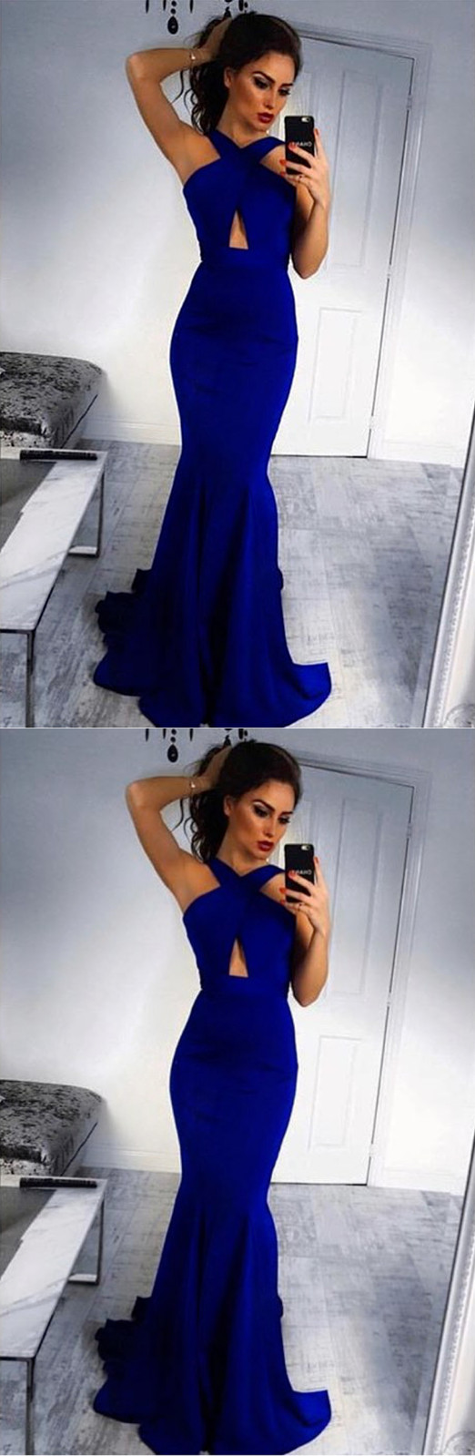 Simple Royal Blue Mermaid Crossover V Neck Sexy Evening Dress On Luulla 7547