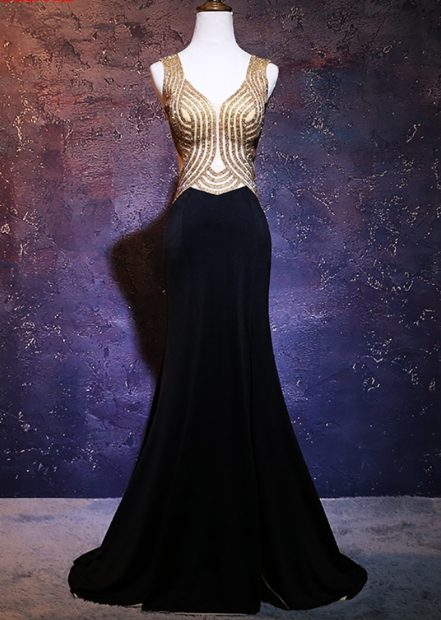 Sexy Black Long Mermaid Evening Dresses Luxury Party Beaded Beautiful Women Prom Formal Evening Gowns