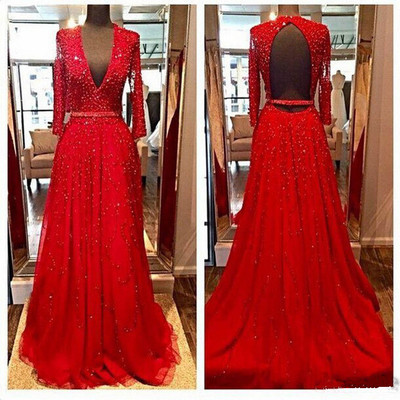 Red V-neck Charming Custom Made Long Prom Dress,evening Dress,prom Dresses