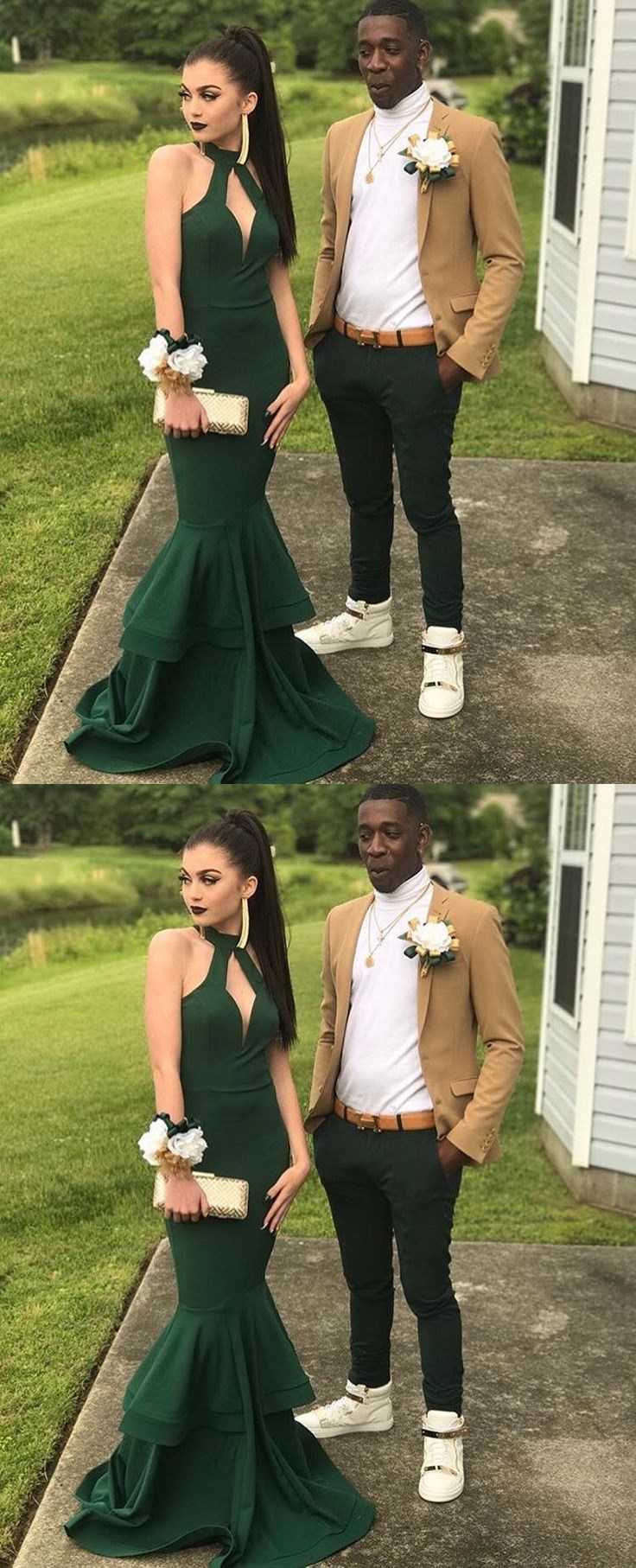 dark green prom couple