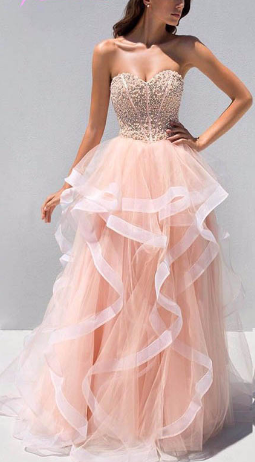 Sweetheart Beaded Top Prom Dresses, Sweet Organza Prom Dresses, Fashion Prom Gowns