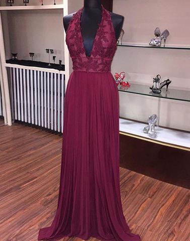Burgundy A Line Lace Long Prom Dress, Burgundy Evening Dress,woman Dress
