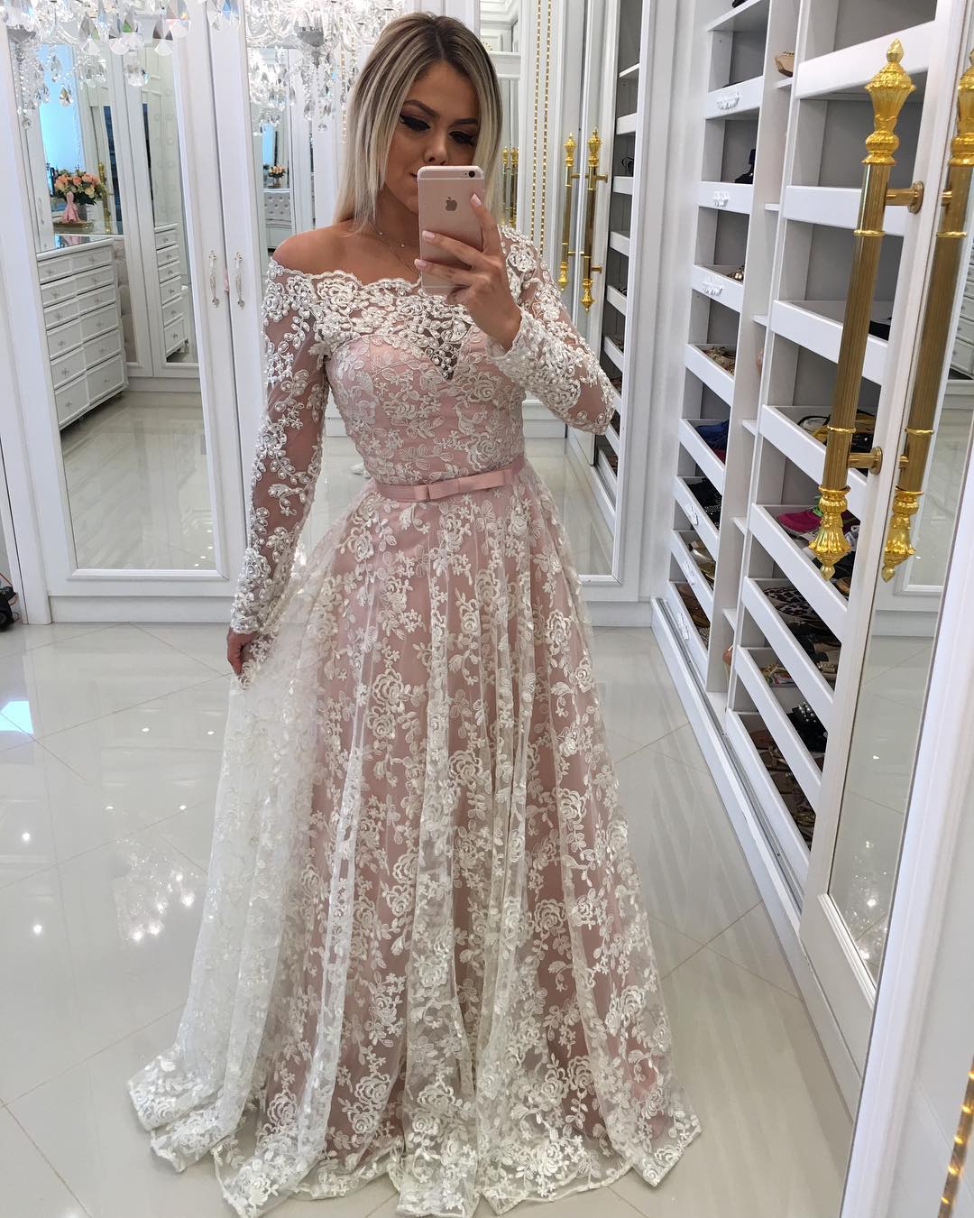 sheer sleeve evening gown