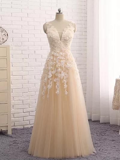 A-line Straps Floor-length Sleeveless Tulle Prom Dress/evening Dress
