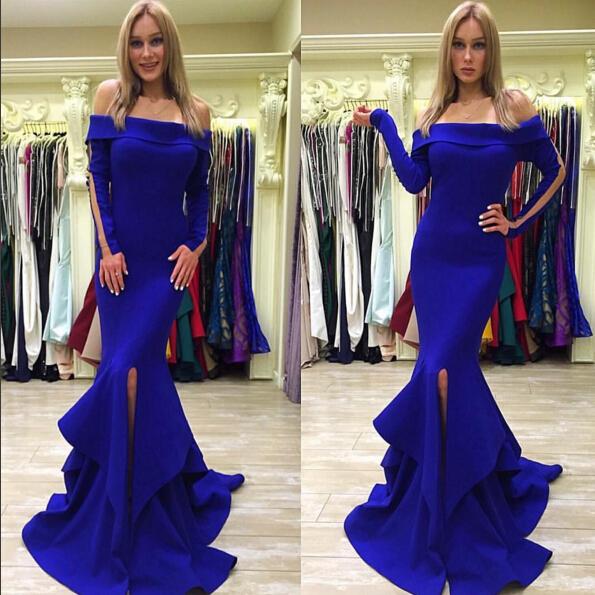 Royal Blue Long Sleeve Prom Dress,long Prom Dresses,charming Prom