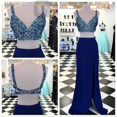 Two Piece Prom Dress,sexy Prom Dress,crystal And Beaded Evening Dress,formal Dress