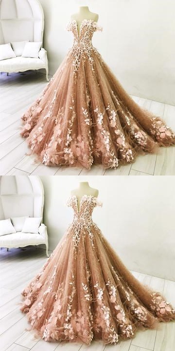 Lace Embroidery Off Shoulder Tulle Ball Gown Wedding Dresses