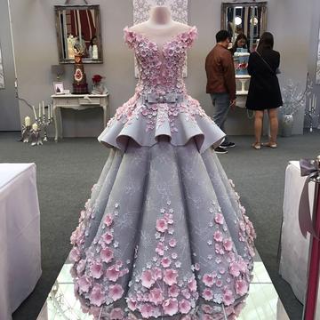Pink Flora Lace Flower Wedding Dresses Ball Gowns 2018