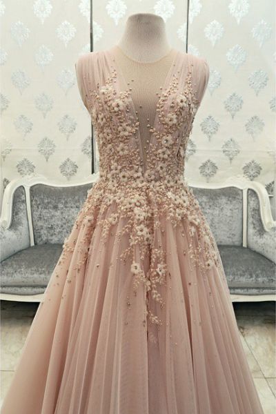 blush floral prom dress