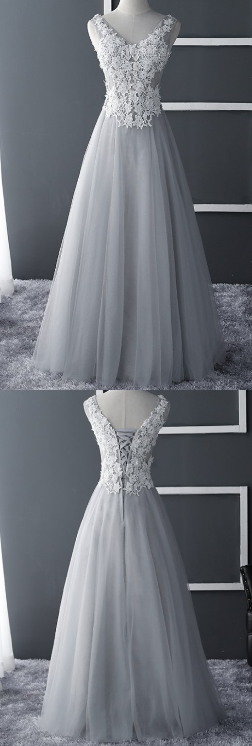 Charming V Neckline Prom Dress, Long Prom Dresses, Elegant A Line Tulle Homecoming Dress