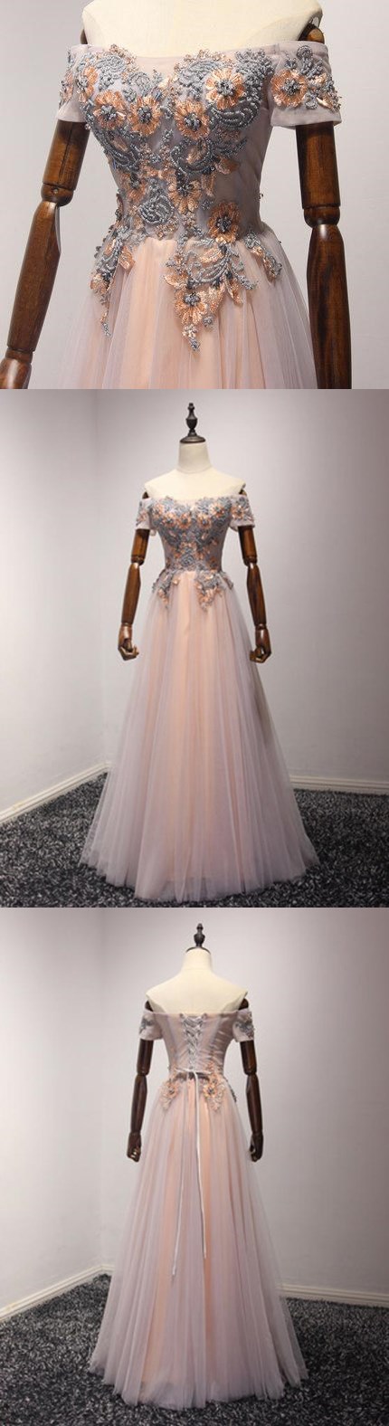 A-line Off-the-shoulder Floor-length Tulle Prom Dress Evening Dress