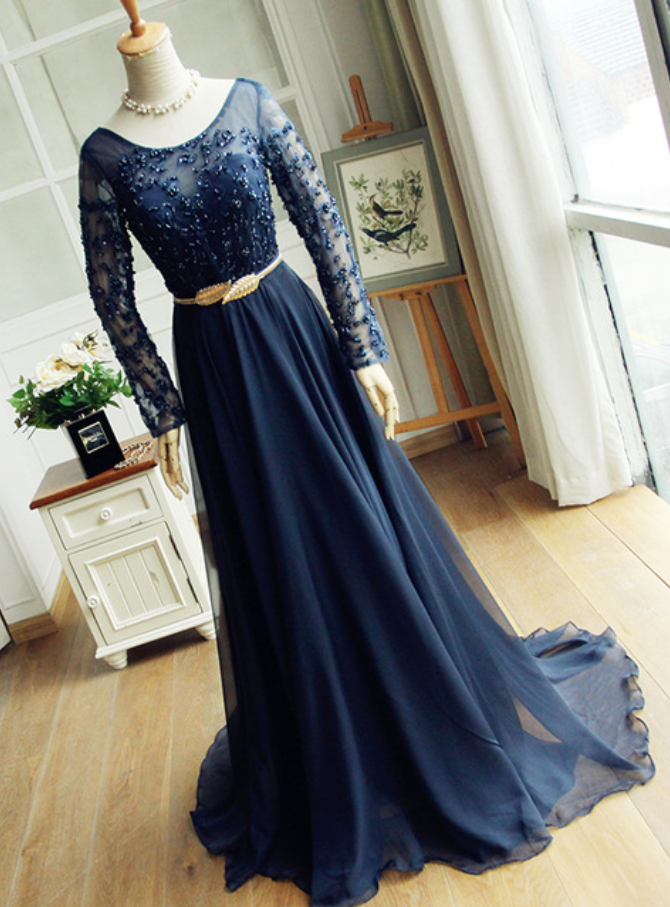 long sleeve navy blue dresses