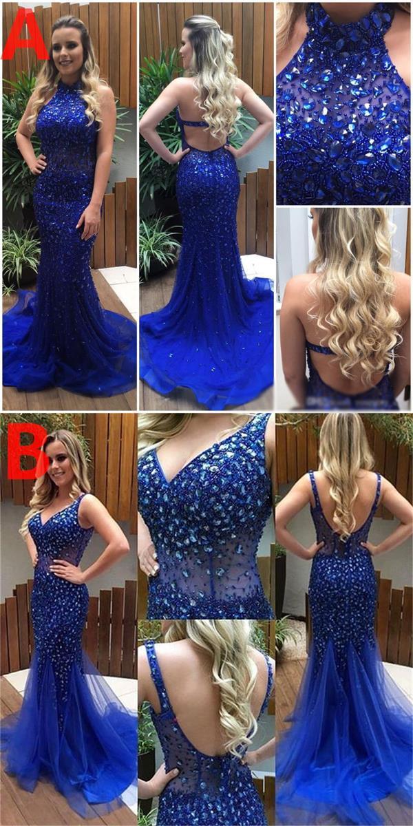 Blue Sparkly Beading Shining Gorgeous Prom Dresses, Formal Newest Prom Dress10009