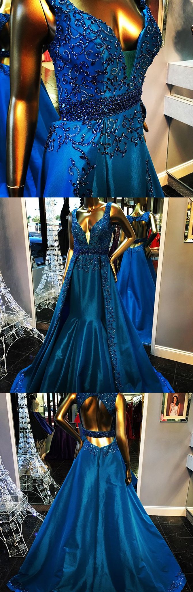 GORGEOUS ROYAL BLUE BEADING RHINESTONE BALL GOWN BACKLESS FORMAL EVENING PARTY PROM DRESSES 10022