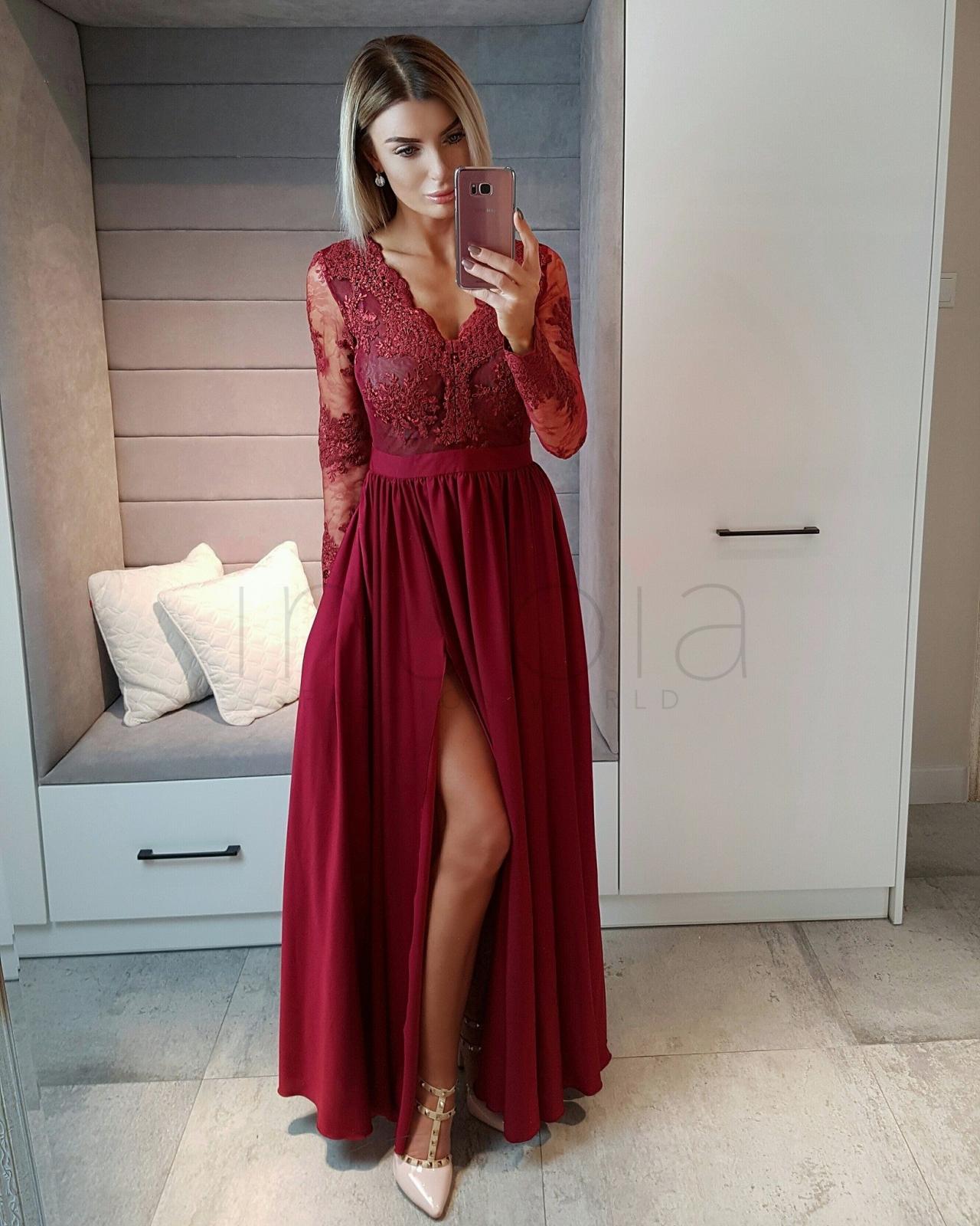 Long Sleeves Wine Red Formal Occasion Dress Burgundy Prom Dresses Blue
