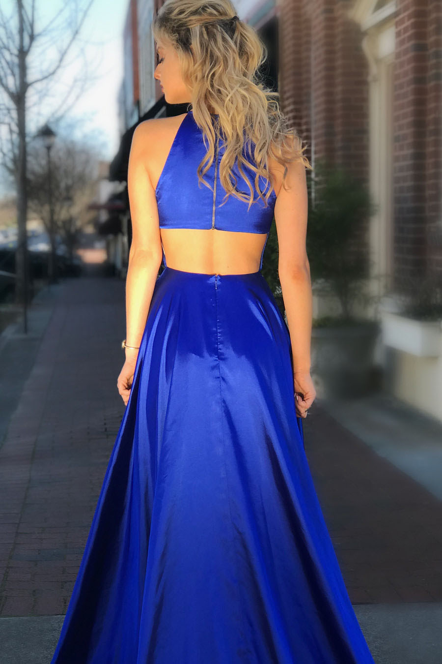 Simple A-line Royal Blue Long Prom Dress With Side Slit Elegant Black