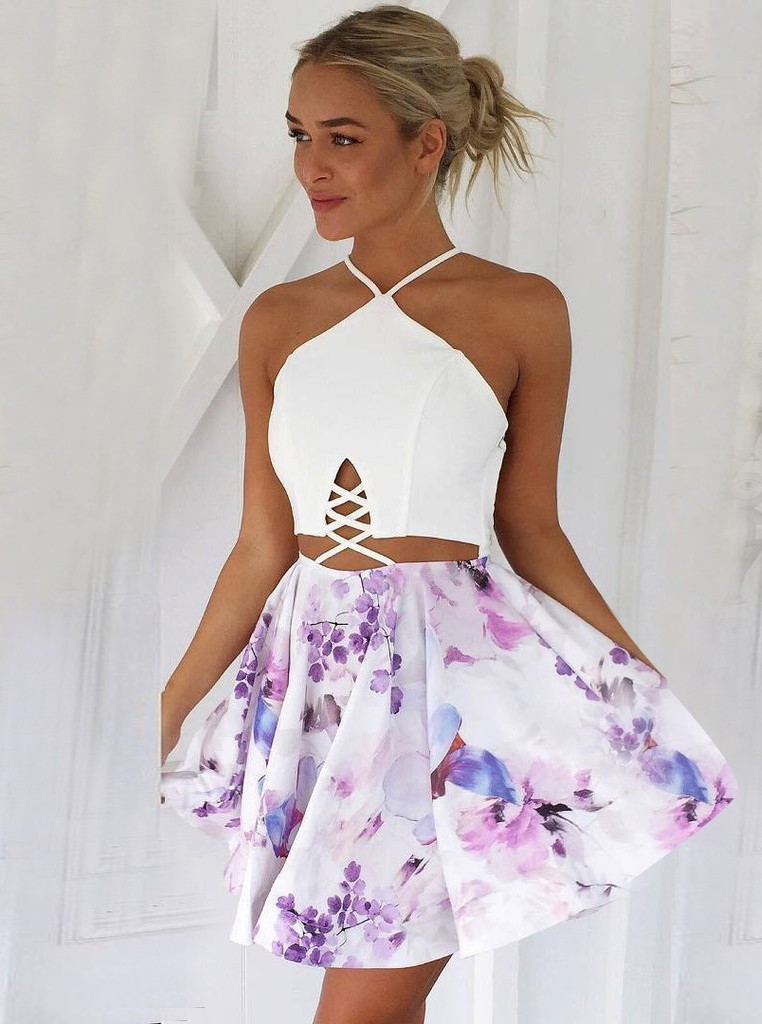 white floral homecoming dress