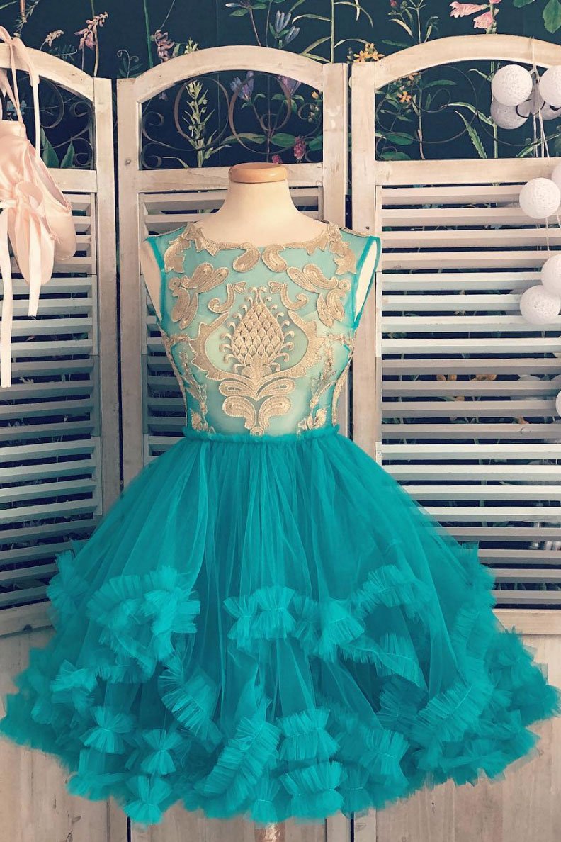 Light Green Tulle Lace Tiered Short Homecoming Dress Birthday Outfits