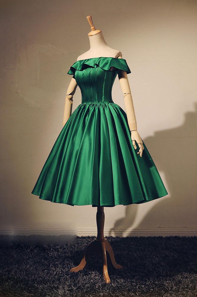 Green Satin Aline Girls Short Formal Dress with Bubble Sleeves #MQ3607 -  GemGrace.com