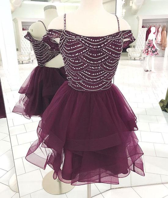 Cute Tulle Sequin Short Prom Dress, Cute Homecoming Dress