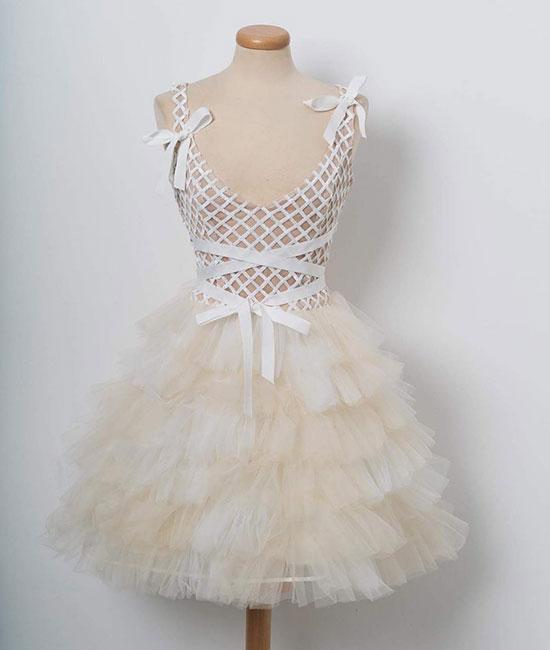 Champagne Tulle Short Prom Dress. Champagne Homecoming Dress
