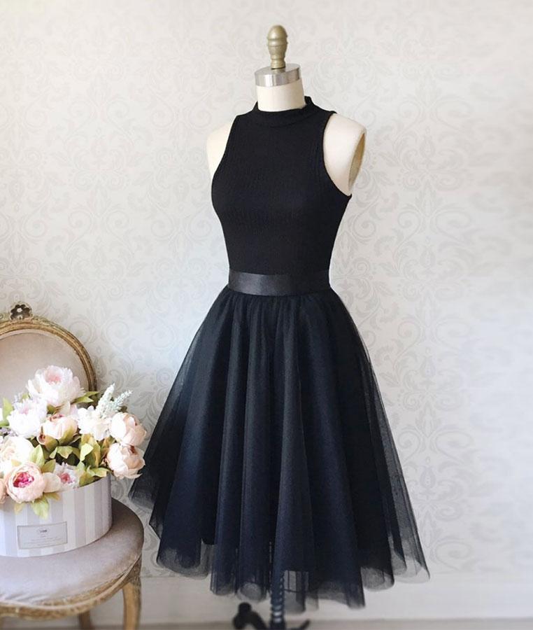 Black Tulle Simple Short Prom Dress, Black Homecoming Dress