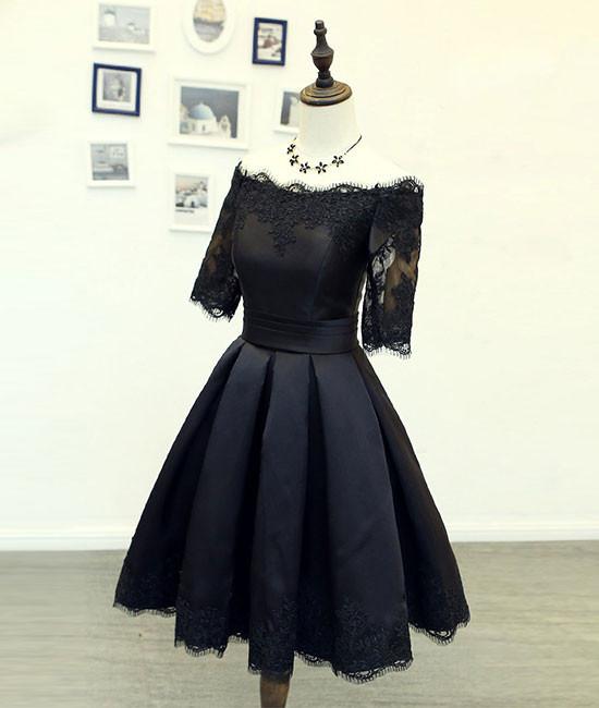 Black Lace Short Prom Dress, Black Homecoming Dress, Bridesmaid Dress