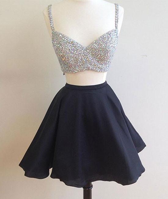 Black Two Pieces Short Prom Dress, Two Pieces Homecoming Dress