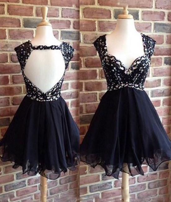 Black Lace Short Prom Dress, Cute Homecoming Dress